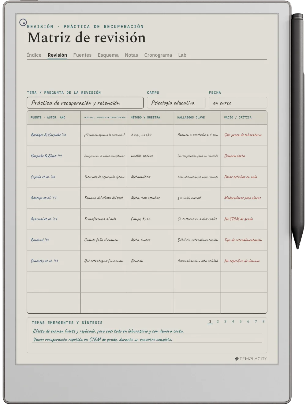 The Planner en el reMarkable Paper Pro