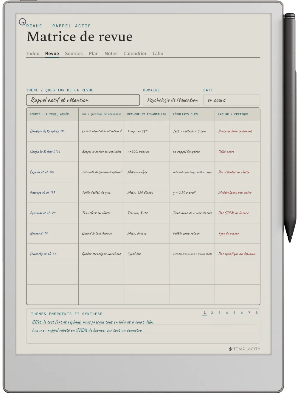 Le Planner sur la reMarkable Paper Pro