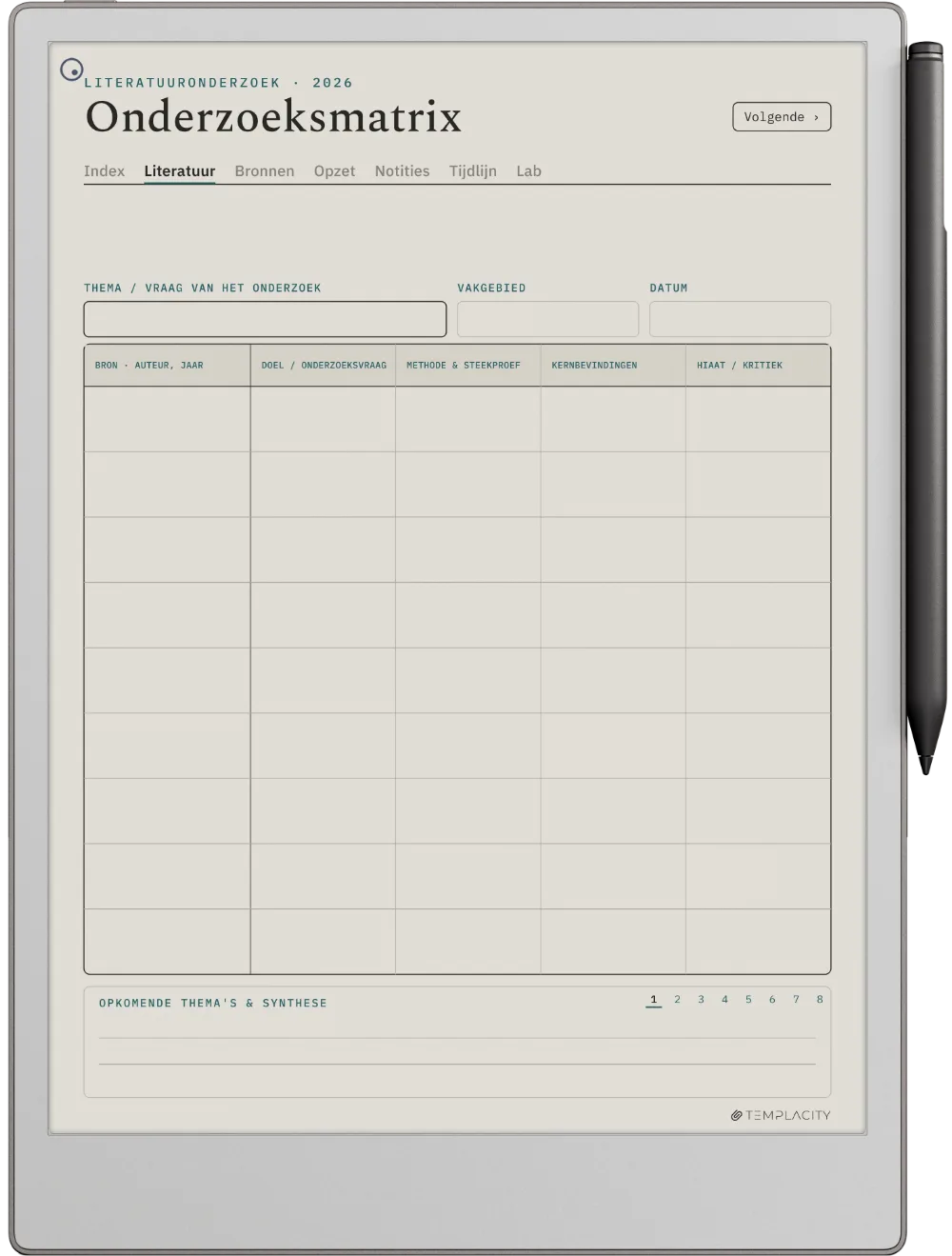 The Planner De literatuurmatrix