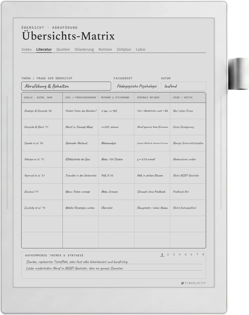 The Planner auf dem Supernote Manta