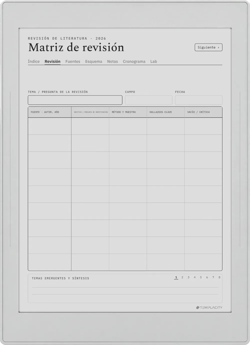 The Planner La matriz bibliográfica