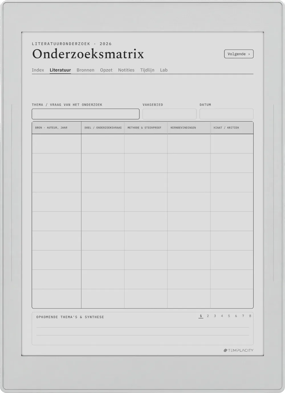The Planner De literatuurmatrix