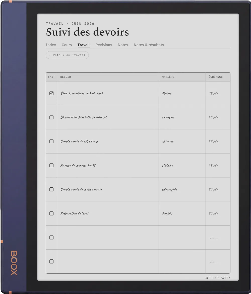 Le Planner sur la Boox Note Air2
