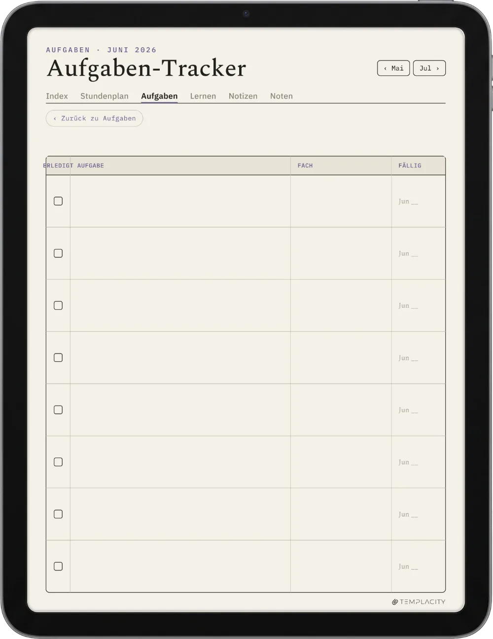 The Planner · Student iPad Seite 1