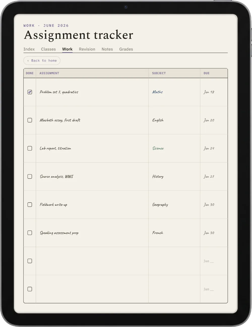 The Planner on the iPad