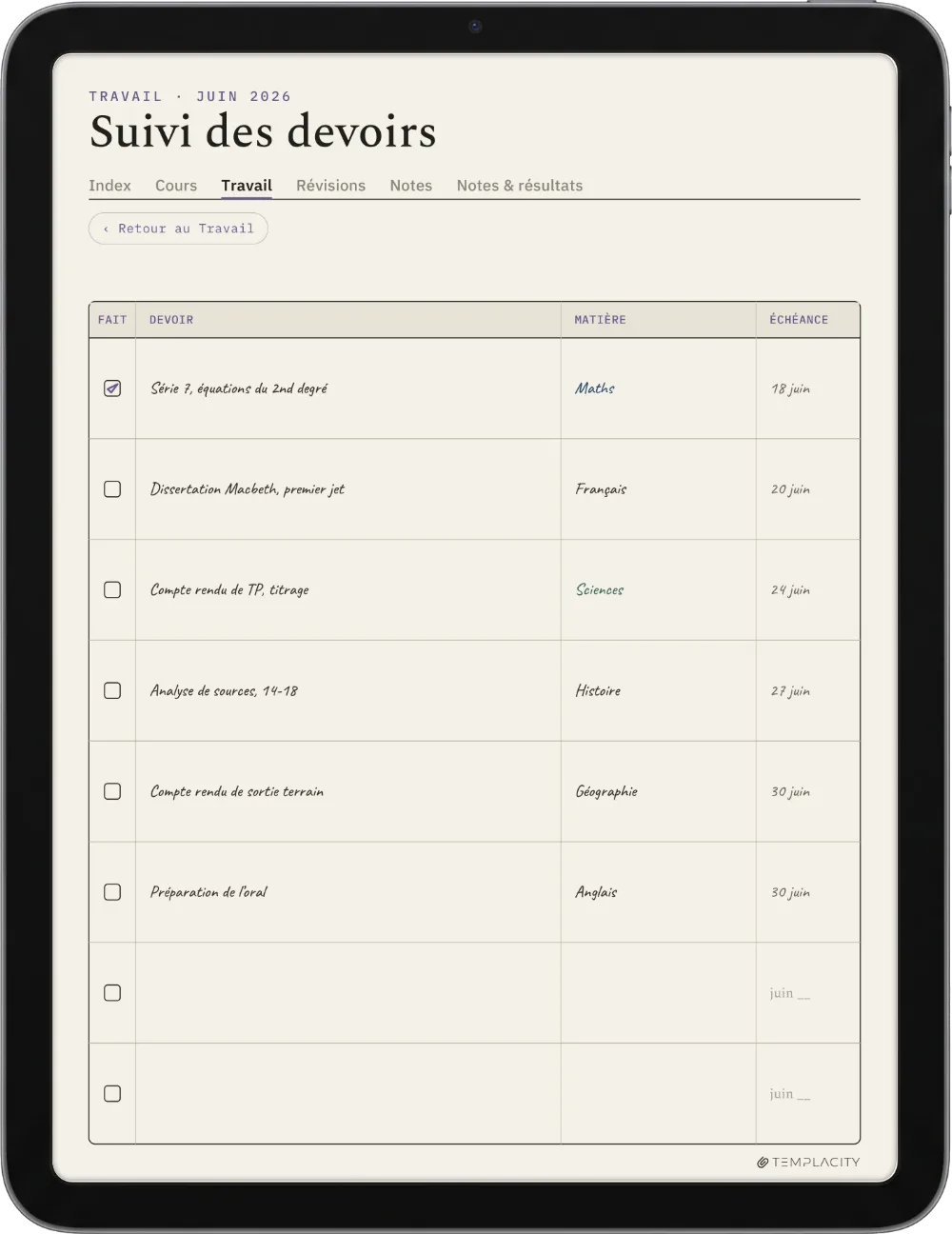 Le Planner sur iPad