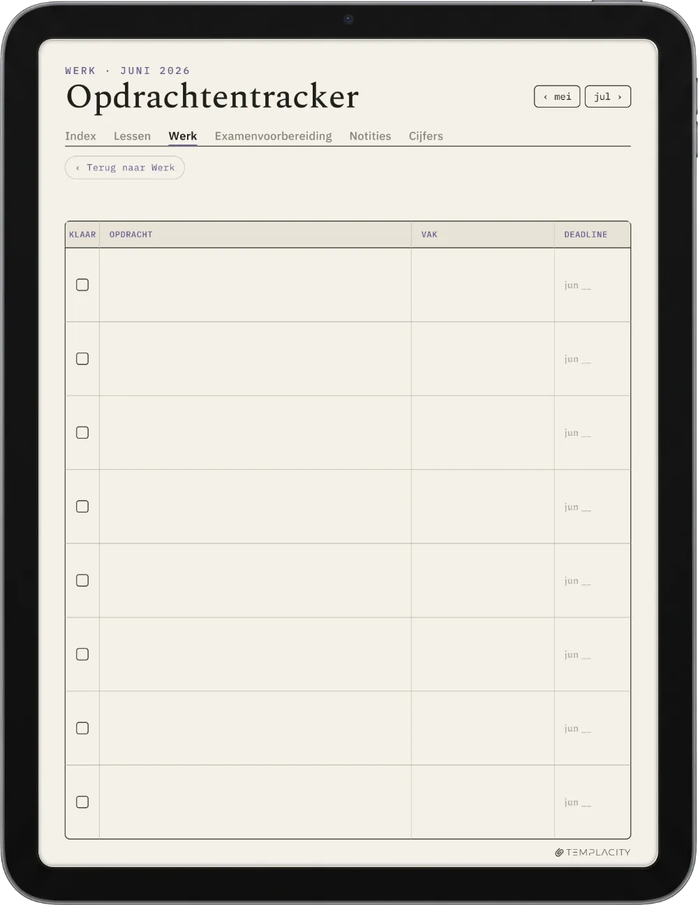 The Planner · Student iPad pagina 1