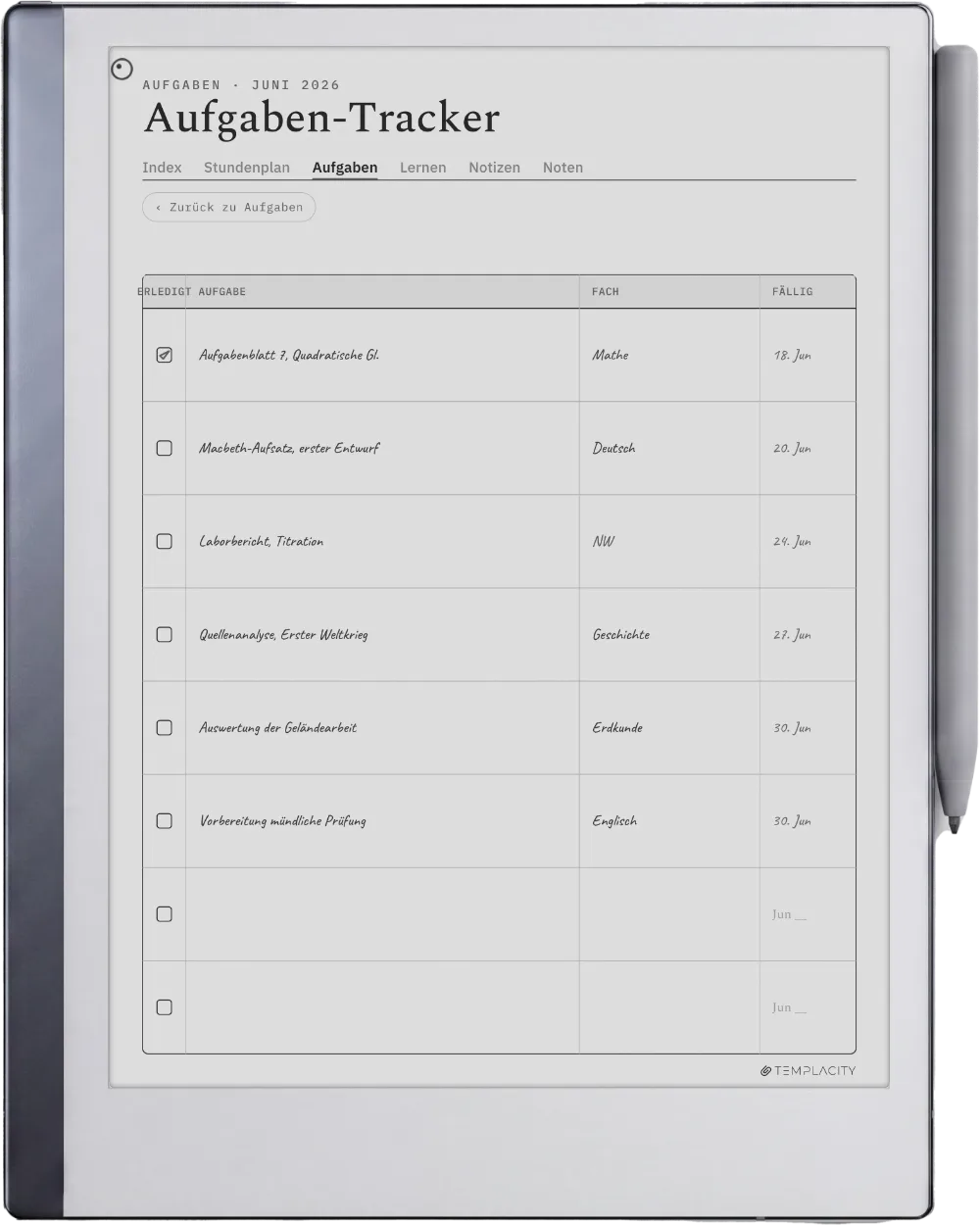 The Planner auf dem reMarkable 2