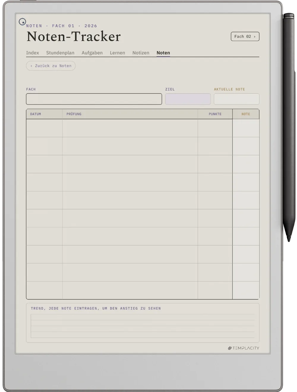 The Planner · Student reMarkable Paper Pro Seite 5