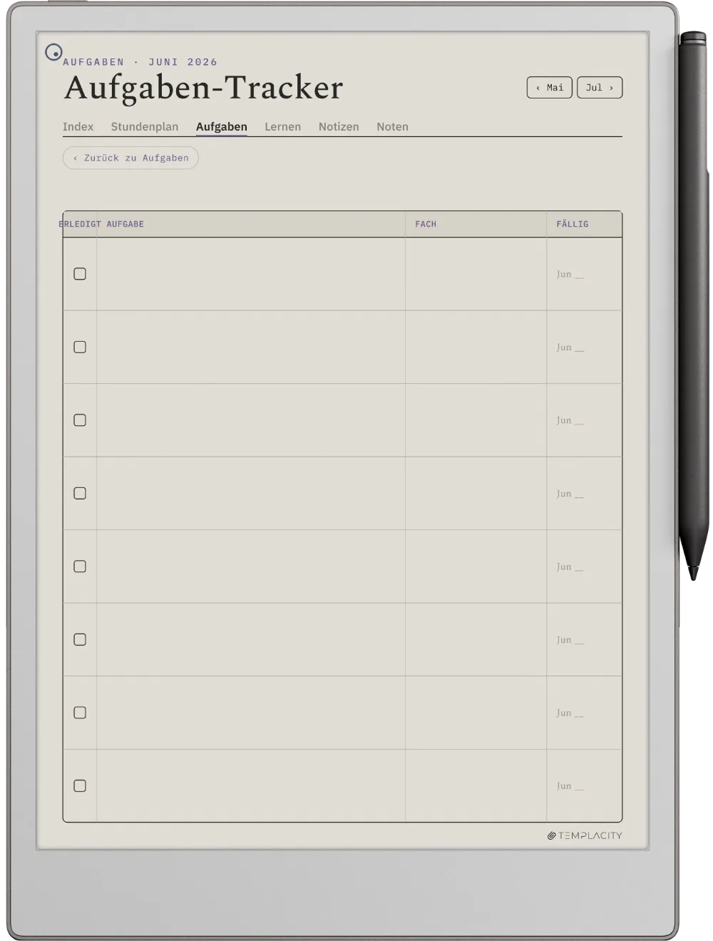 The Planner · Student reMarkable Paper Pro Seite 1