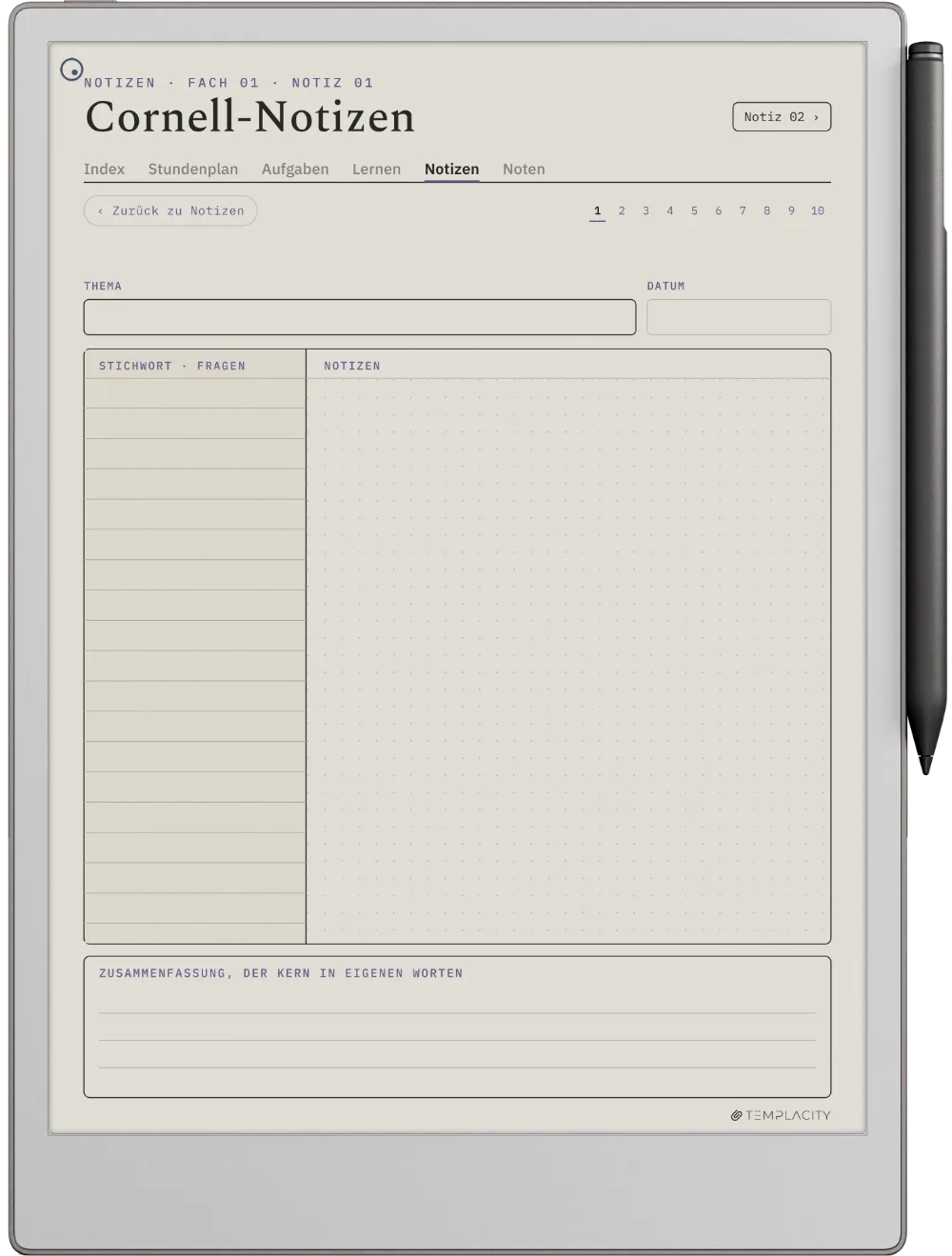 The Planner · Student reMarkable Paper Pro Seite 2