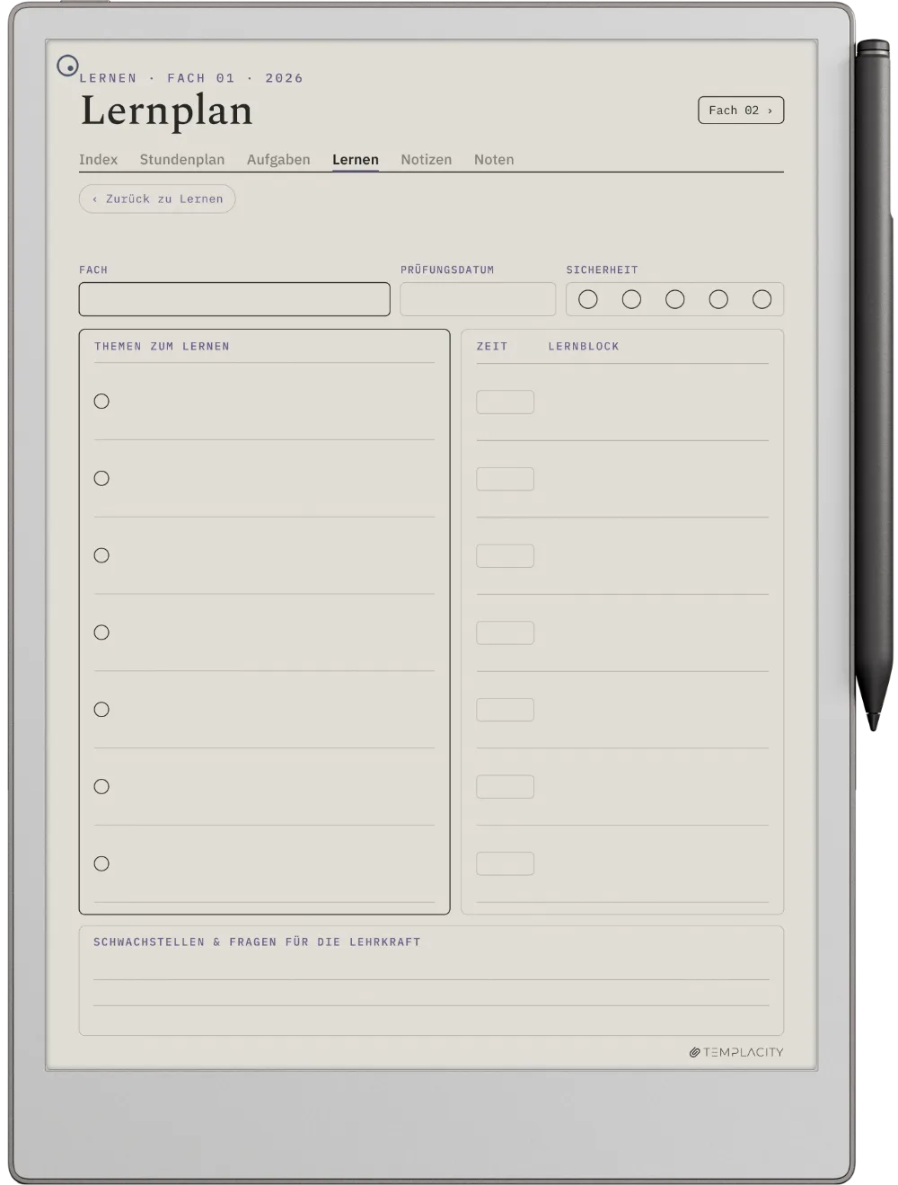 The Planner · Student reMarkable Paper Pro Seite 3