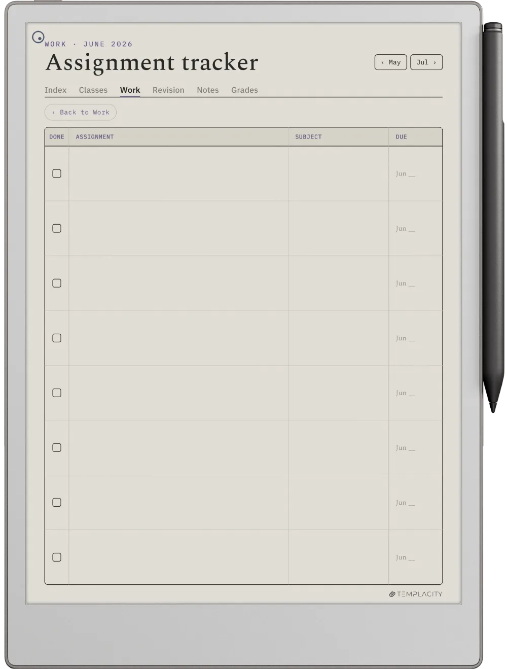 Digital Student Planner reMarkable Paper Pro page 1