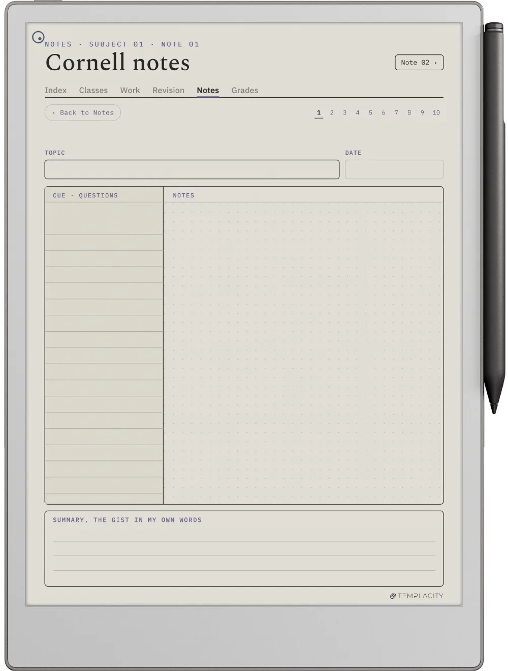 Planner digital para estudiantes reMarkable Paper Pro página 2