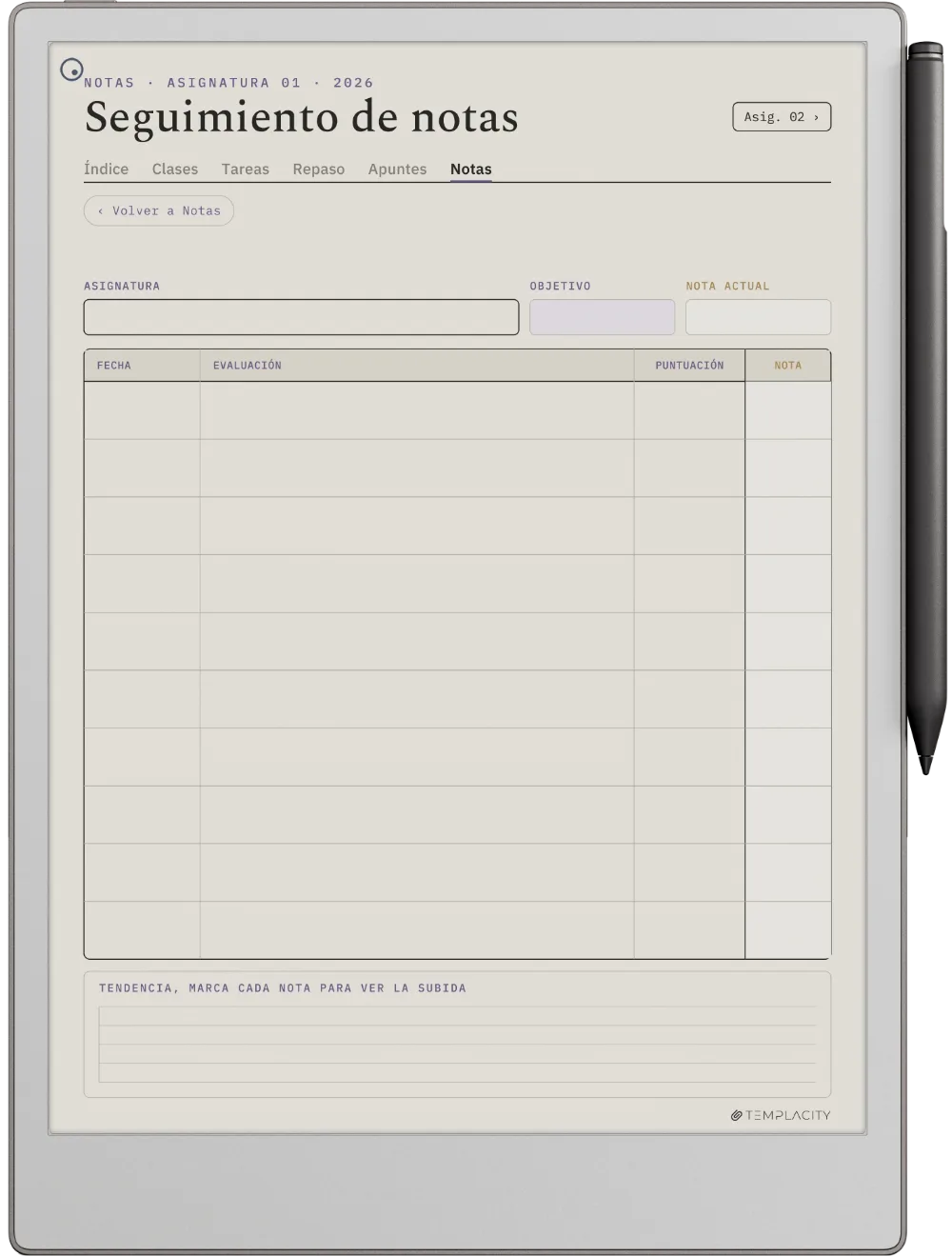 The Planner · Estudiantes reMarkable Paper Pro página 5