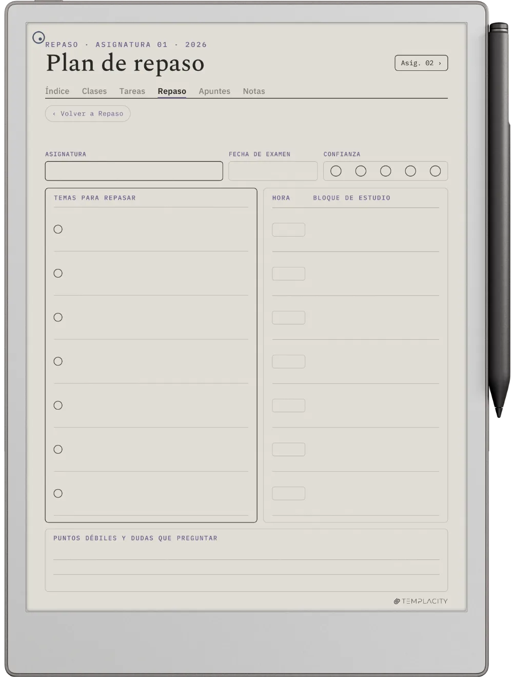 The Planner · Estudiantes reMarkable Paper Pro página 3