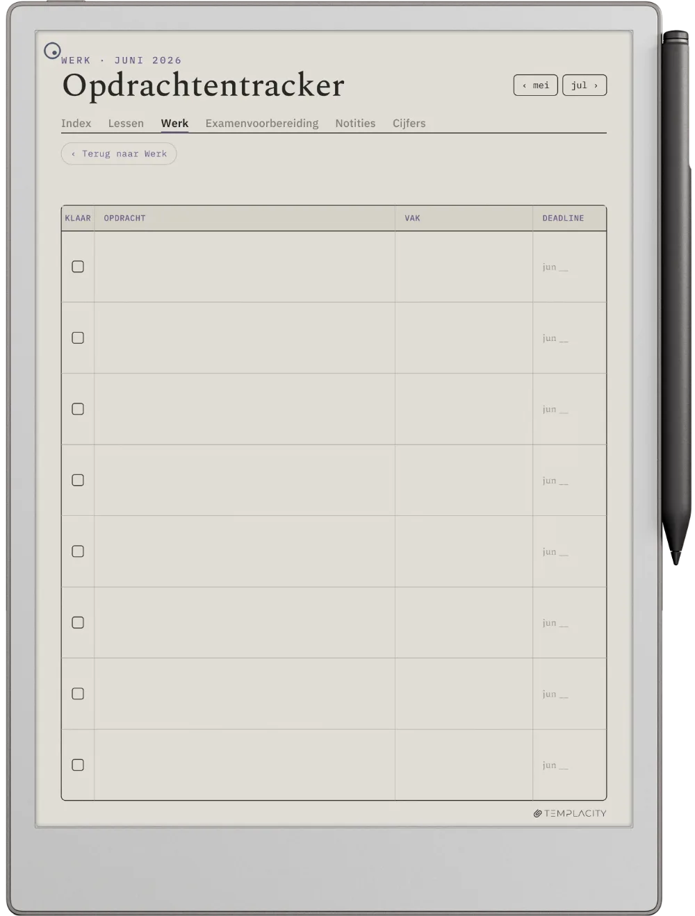 The Planner · Student reMarkable Paper Pro pagina 1