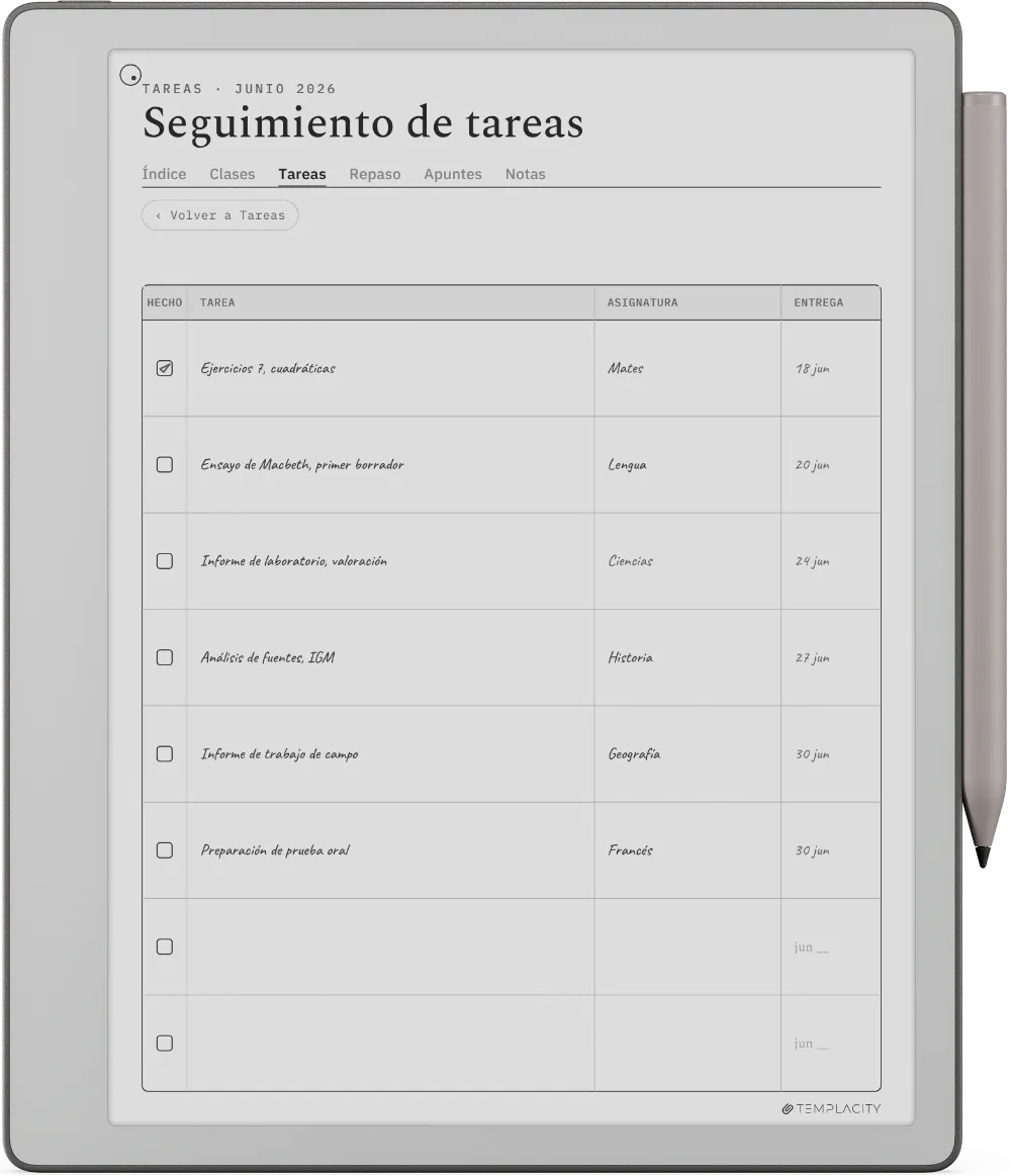 The Planner en el reMarkable Paper Pure