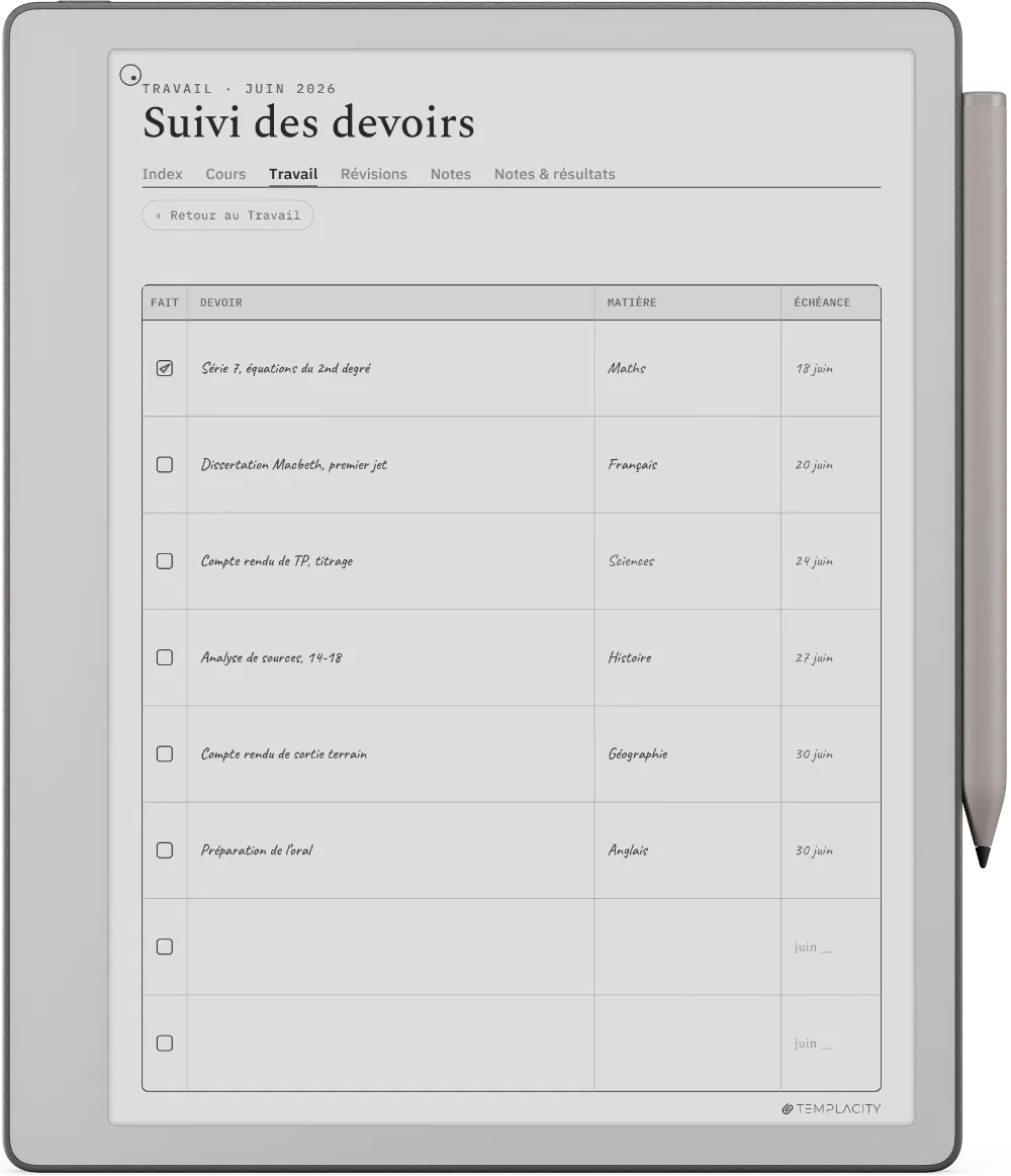 Le Planner sur la reMarkable Paper Pure