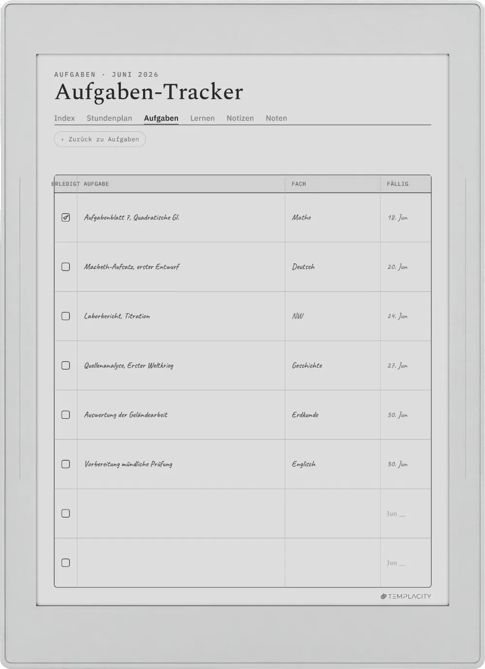 The Planner auf dem Supernote Nomad