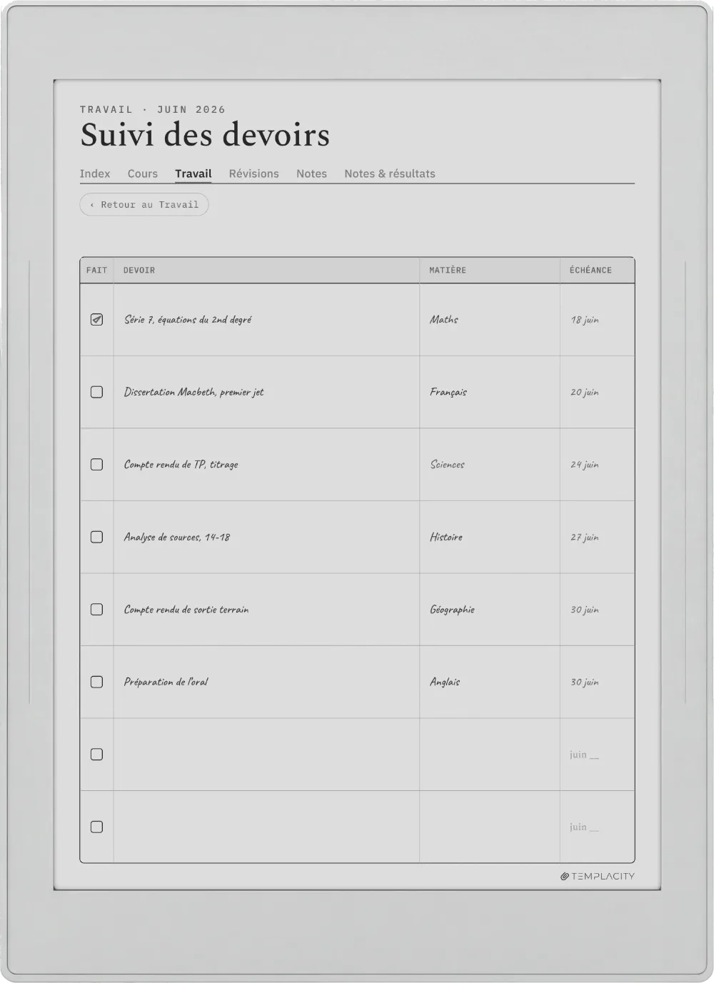 Le Planner sur la Supernote Nomad