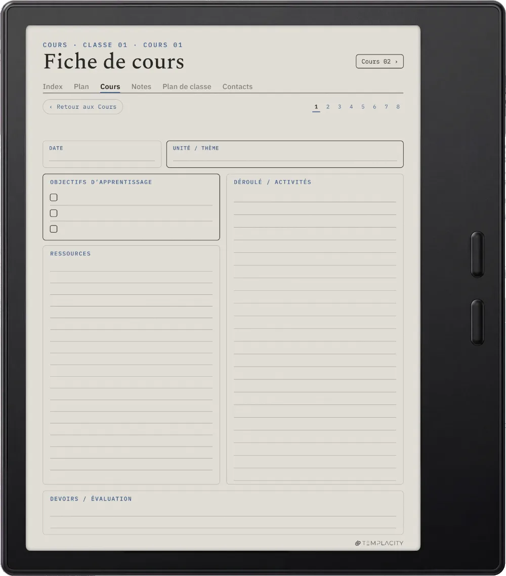 The Planner Le plan de cours