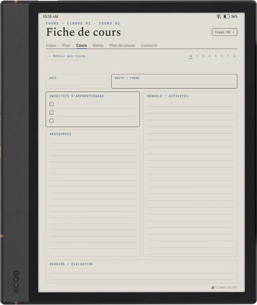 The Planner Le plan de cours