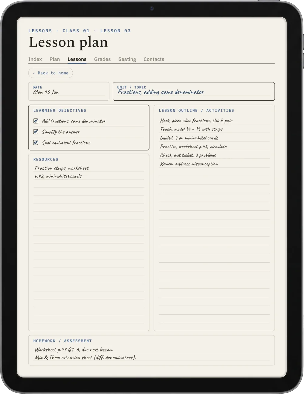 The Planner on the iPad