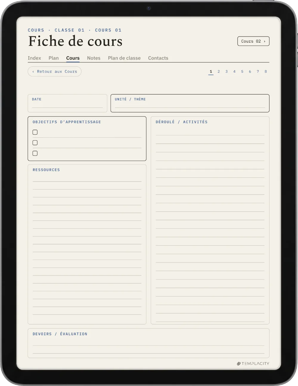 The Planner Le plan de cours