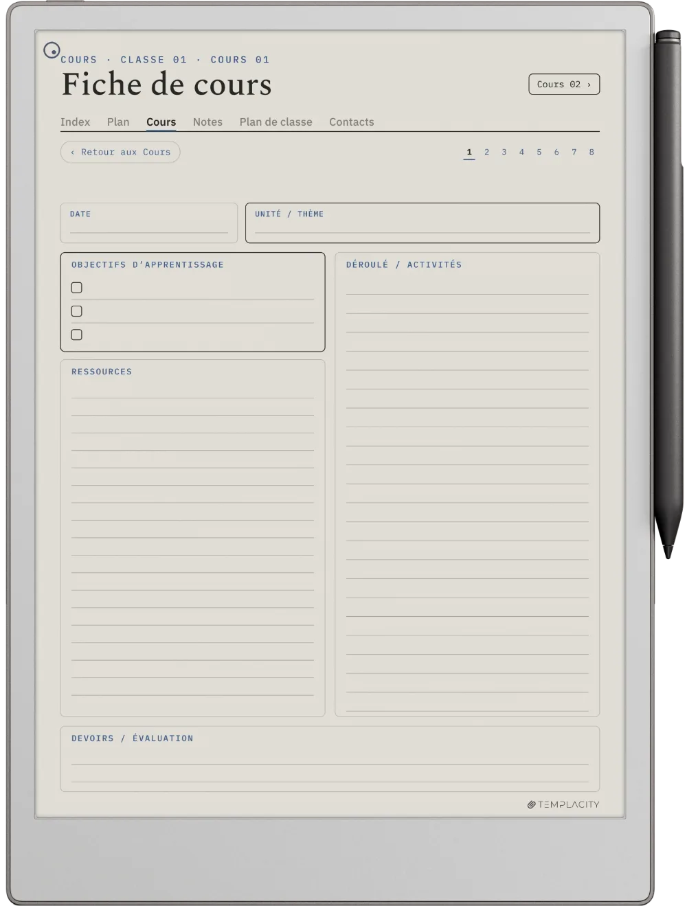 The Planner Le plan de cours
