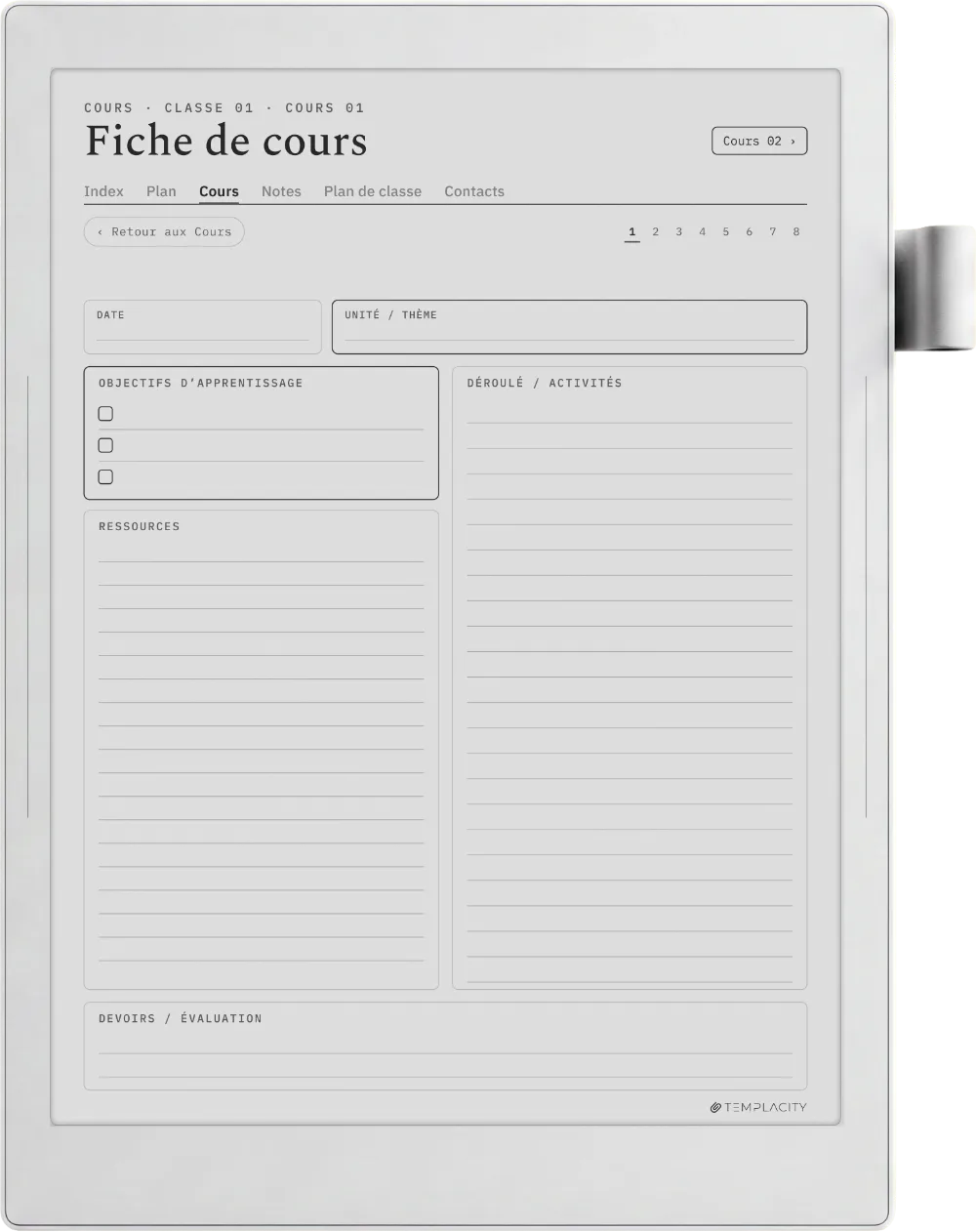 The Planner Le plan de cours