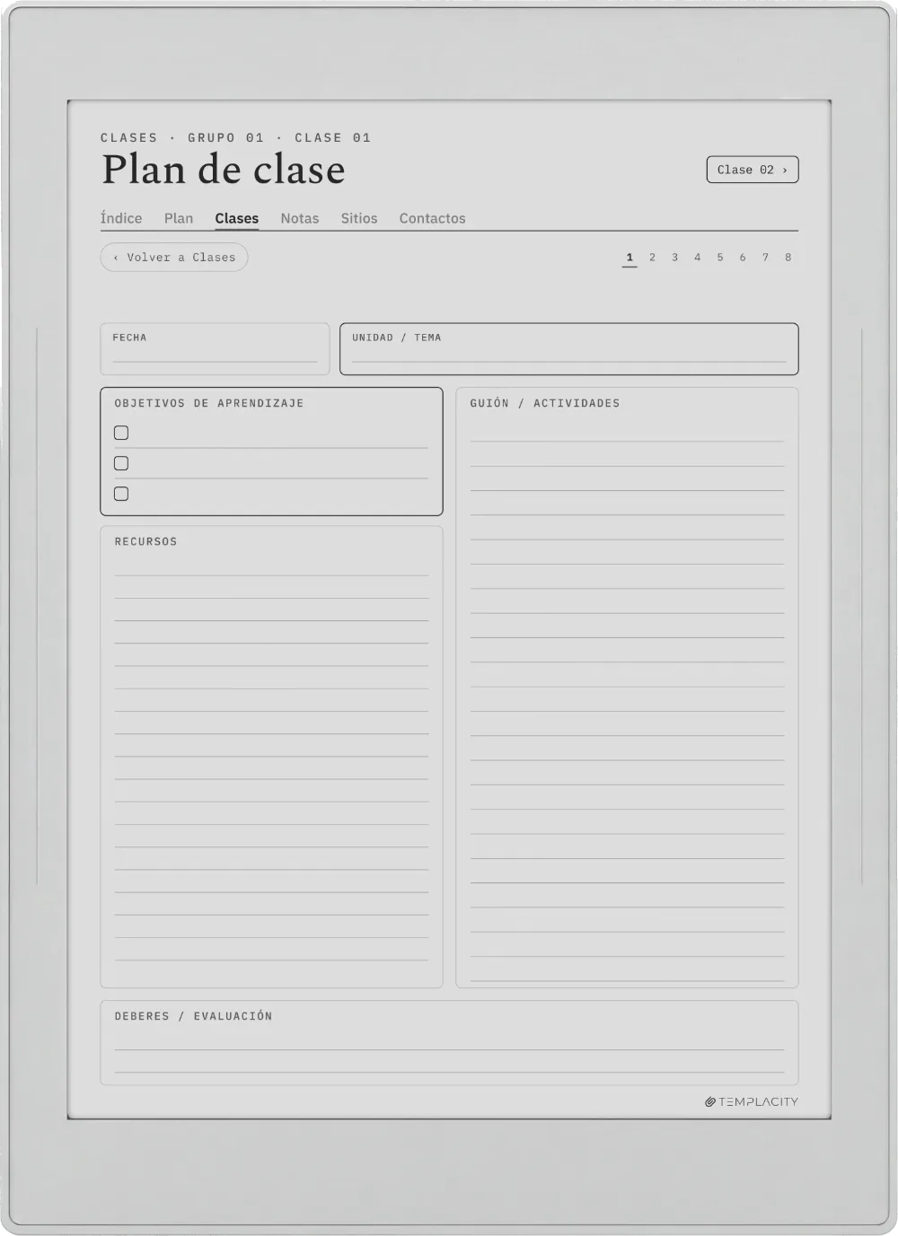 The Planner La programación de clase