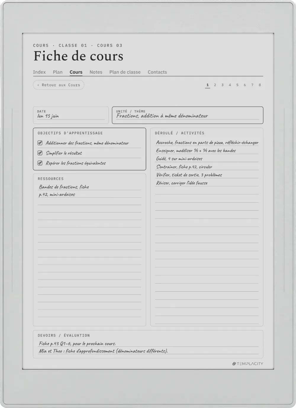 Le Planner sur la Supernote Nomad
