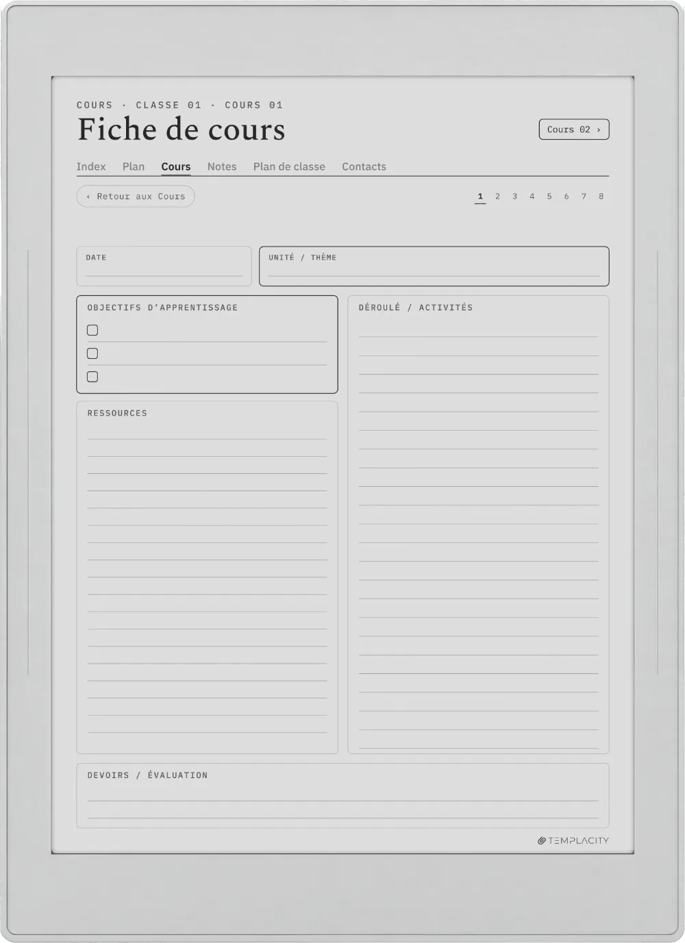 The Planner Le plan de cours