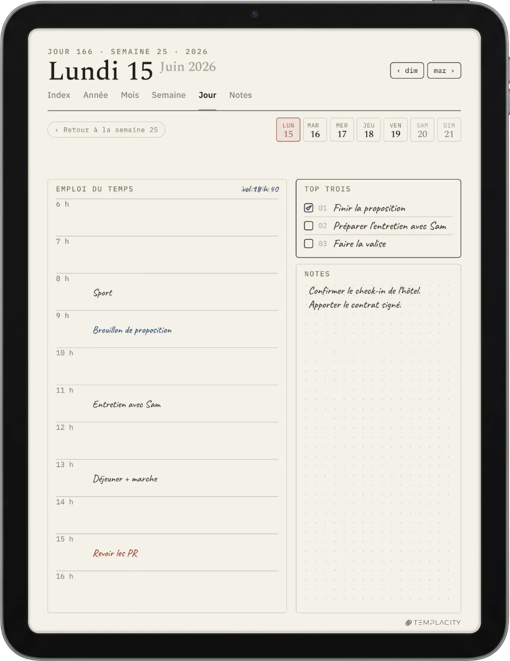 Le Planner sur iPad