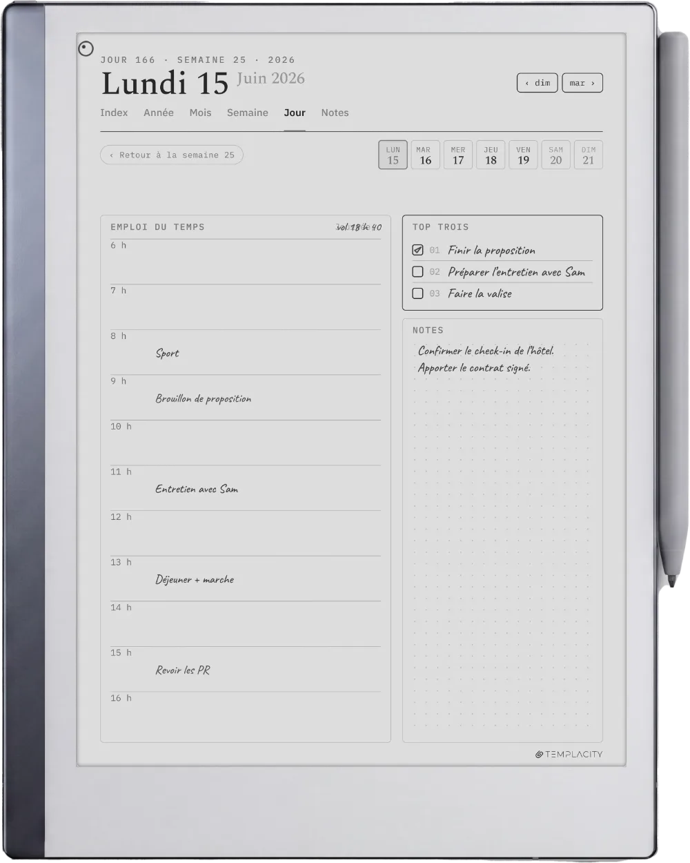 Le Planner sur la reMarkable 2