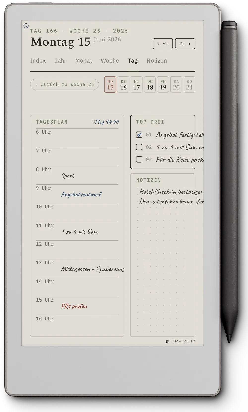 The Planner auf dem reMarkable Paper Pro Move