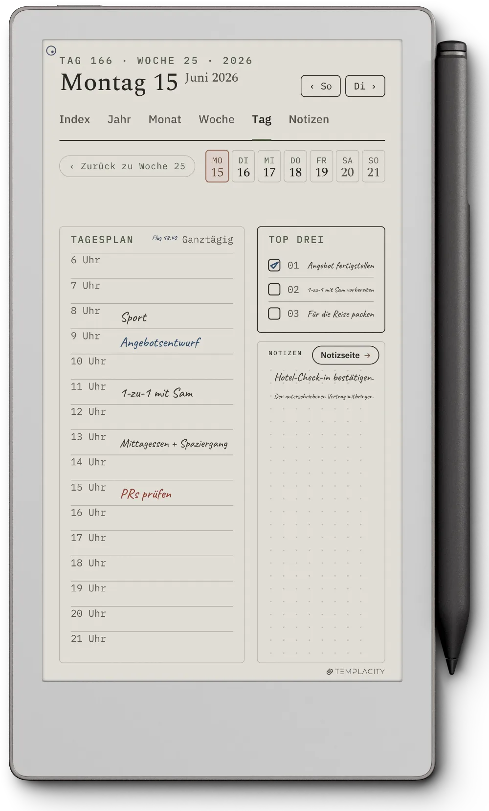 The Planner auf dem reMarkable Paper Pro Move