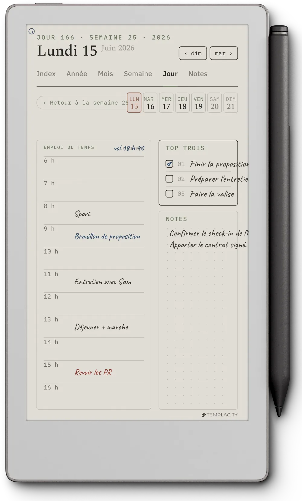 Le Planner sur la reMarkable Paper Pro Move