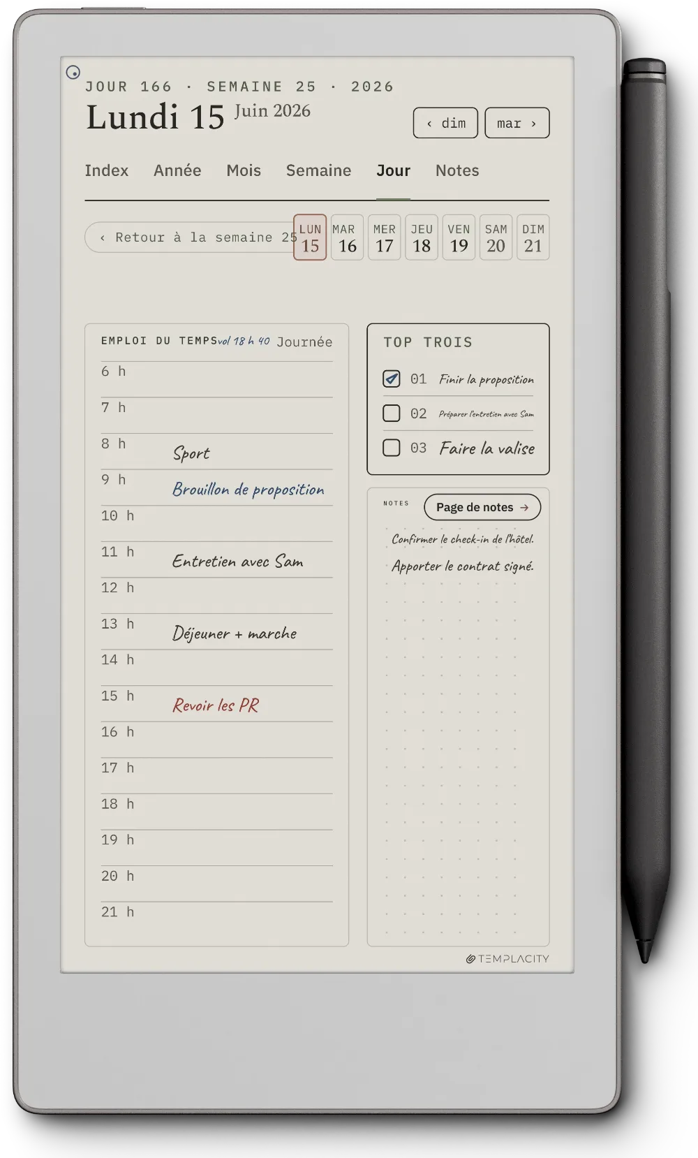 Le Planner sur la reMarkable Paper Pro Move