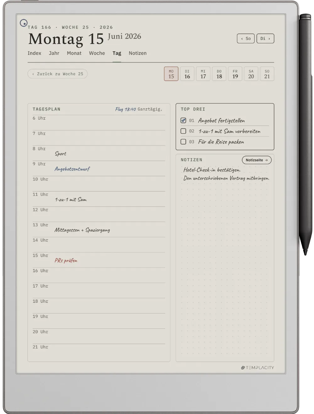 The Planner auf dem reMarkable Paper Pro