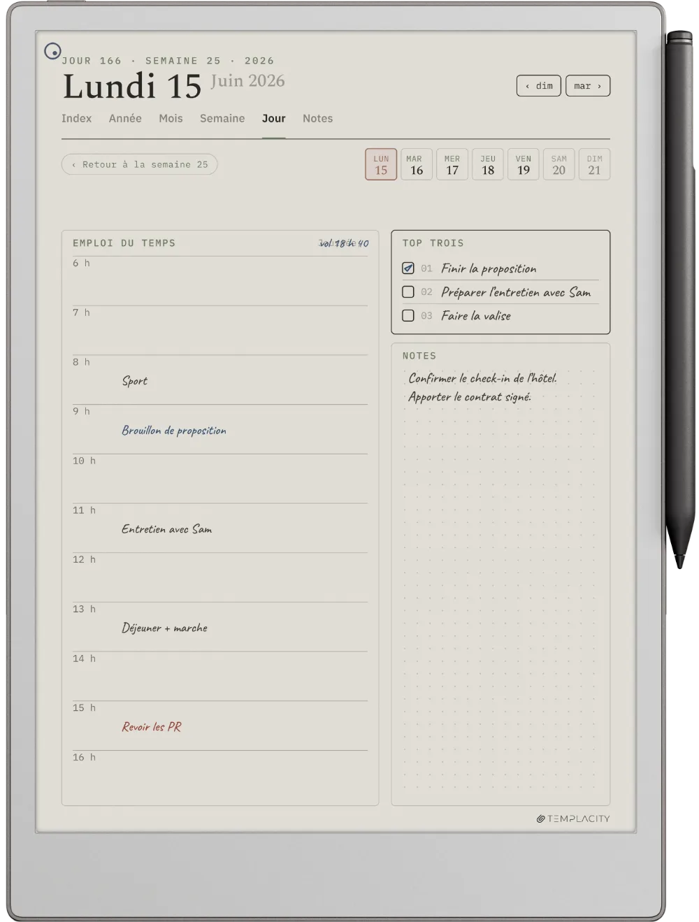 Le Planner sur la reMarkable Paper Pro