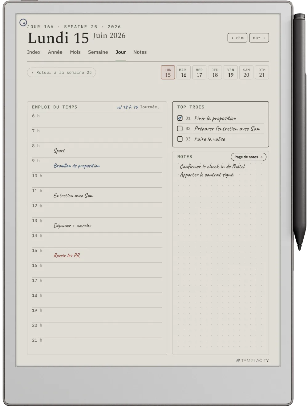 Le Planner sur la reMarkable Paper Pro