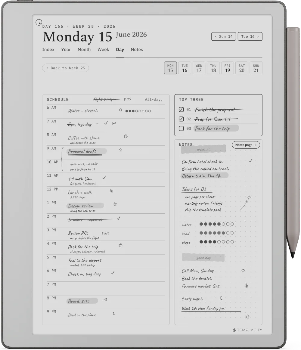The Planner on the reMarkable Paper Pure