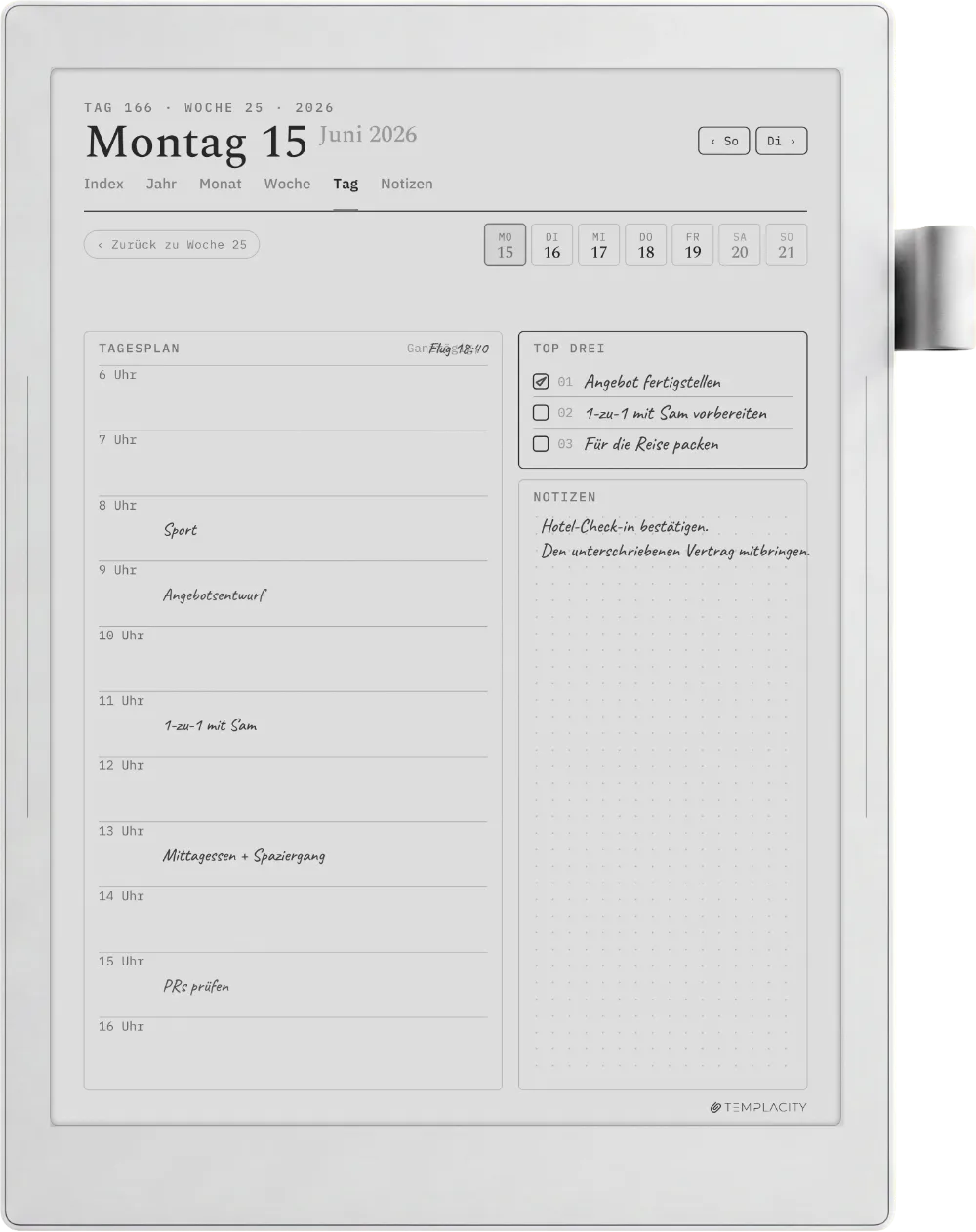 The Planner auf dem Supernote Manta