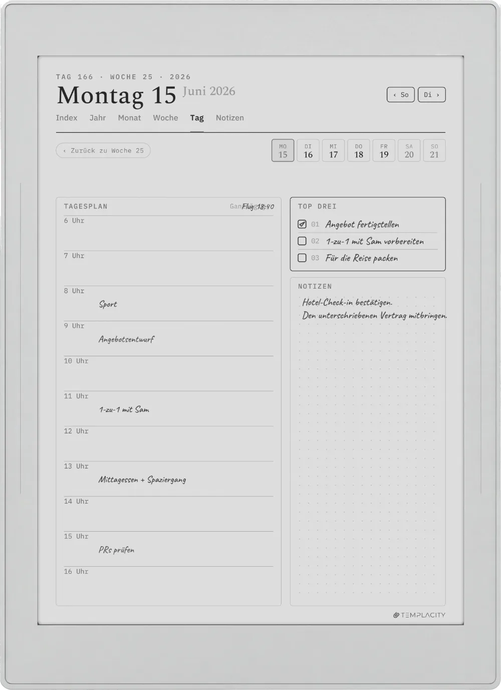 The Planner auf dem Supernote Nomad
