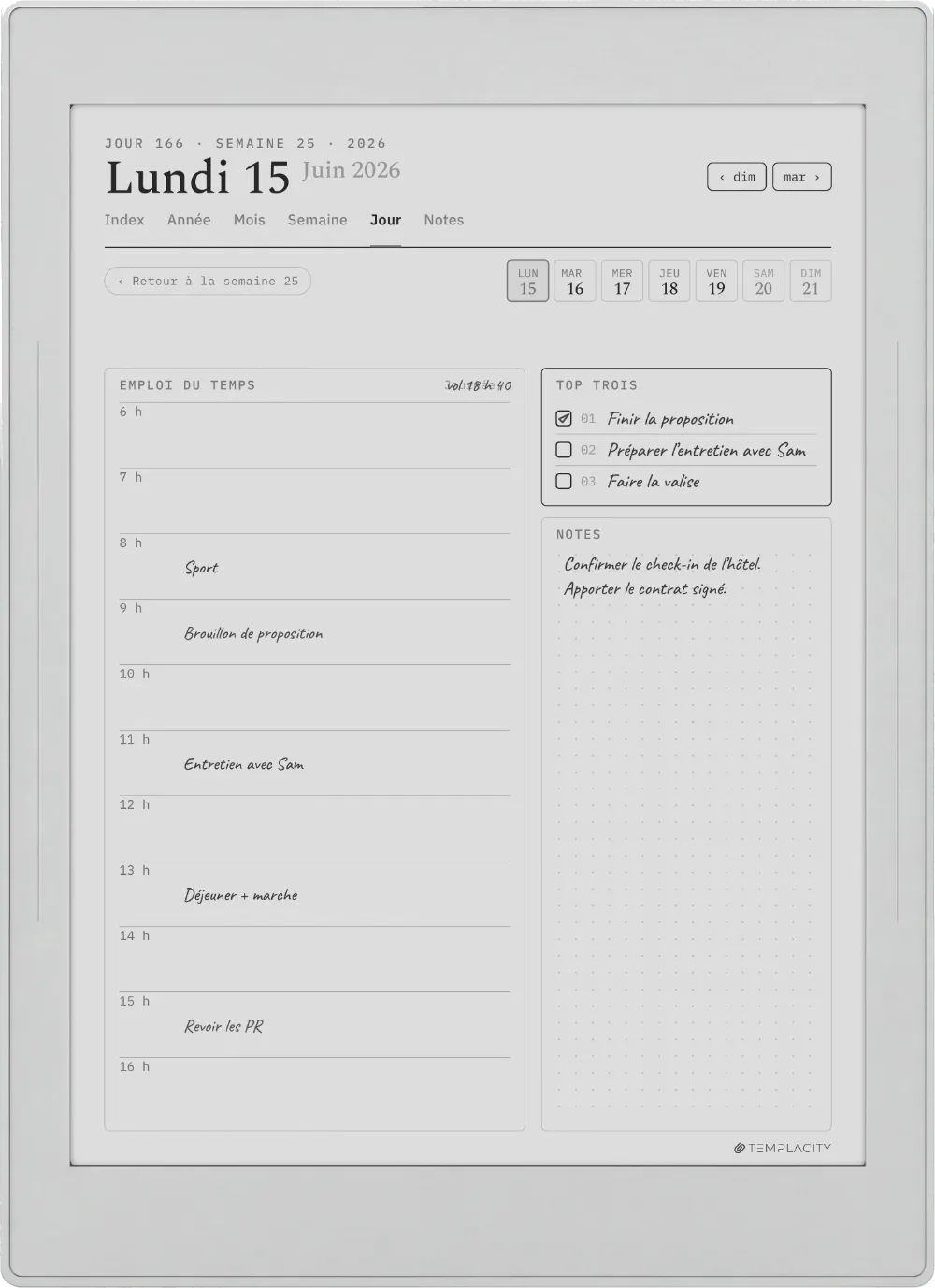 Le Planner sur la Supernote Nomad