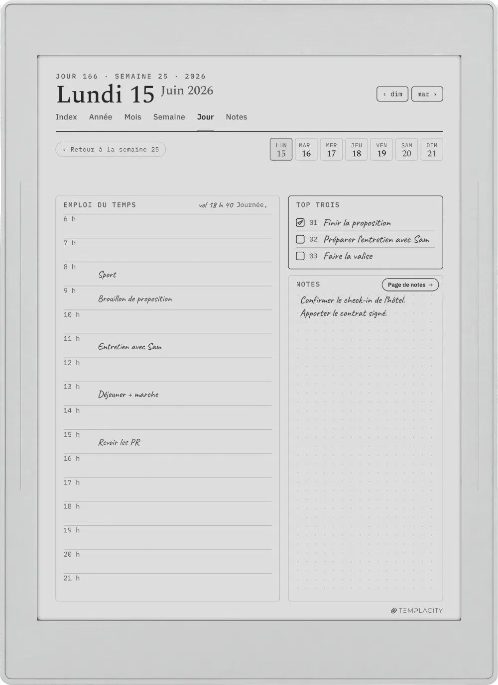 Le Planner sur la Supernote Nomad