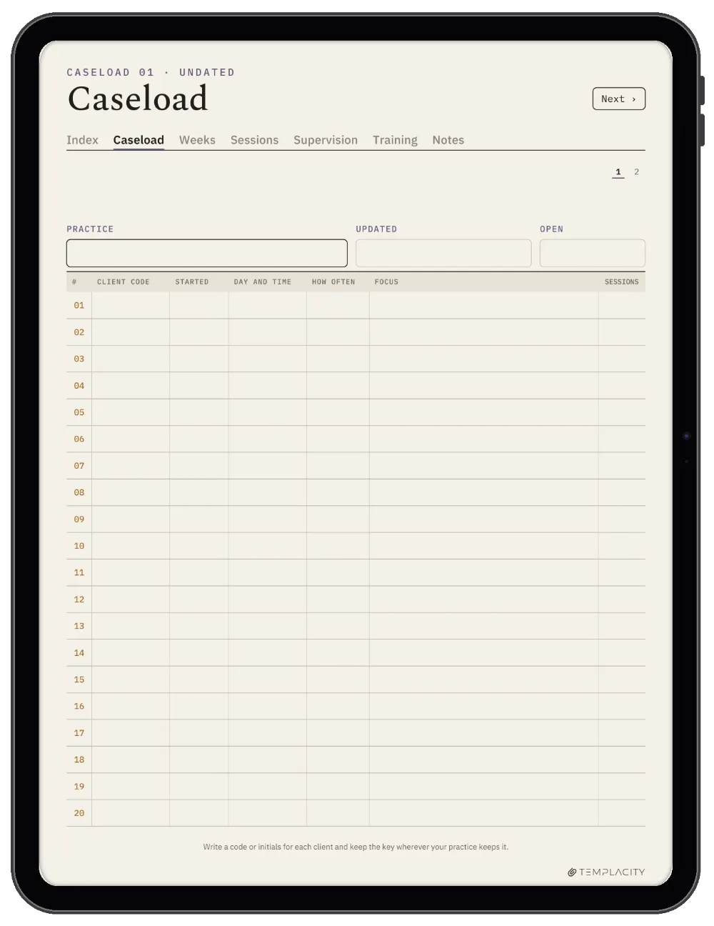 The Planner · Therapist iPad page 1