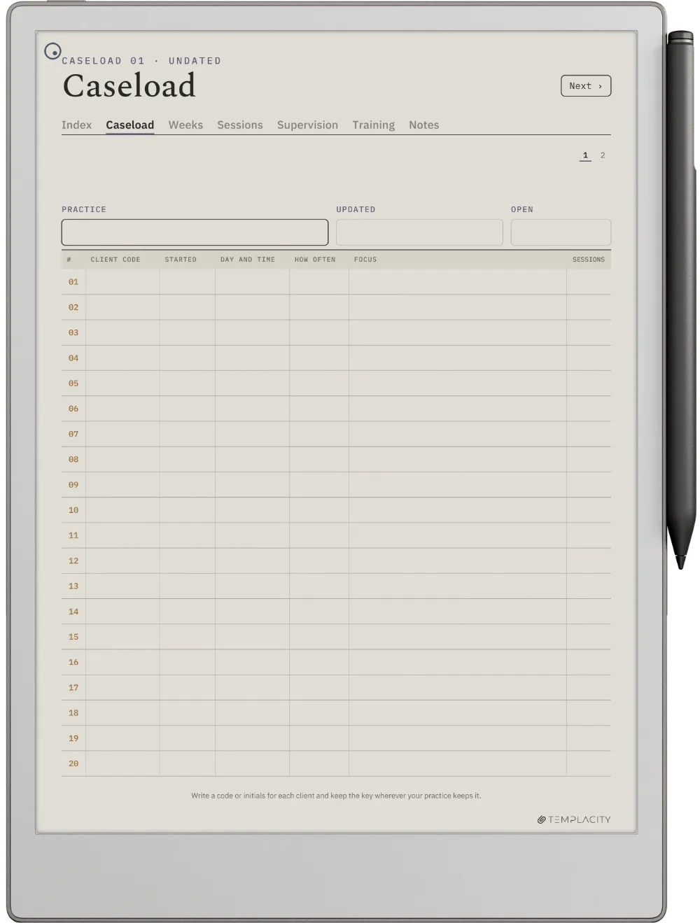 The Planner · Therapist reMarkable Paper Pro page 1
